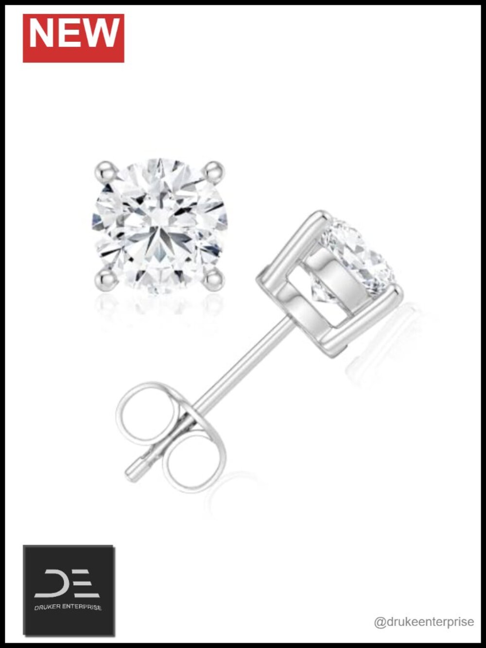 0.8-2CT Round Cut Moissanite Stud Earrings 925 Sterling Silver